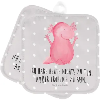 Mr. & Mrs. Panda 2er Set Topflappen Axolotl Hurra - Geschenk, Ofenhandschuh, Topflappen 2er Set, Motivation, Topflappen lustig, Schwanzlurch,