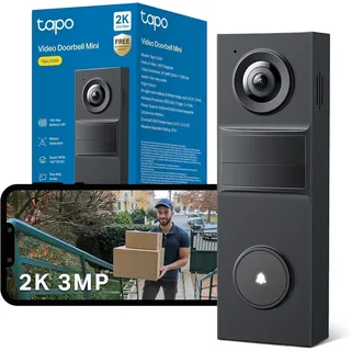 Tapo D205 Akku-Videotürklingel WLAN Türklingel mit Kamera | 2K, 160° Weitwinkel, Zwei-Wege-Audio | Integrierter Akku | Lokale Speicherung auf microSD & H500 HomeBase | Kompatibel Solarpanel