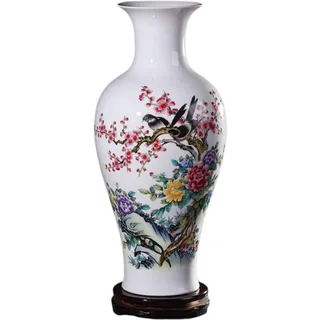 Chinesische Keramikvase mit Ständer, weiß, große chinesische Vase, Porzellan, Blumenvase, chinesische antike Keramikvasen, traditionelle dekorative Vase, A||H 37 cm