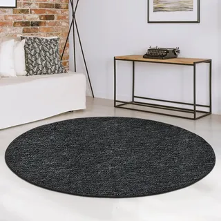 casa pura Teppich rund 100cm Durchmesser, Anthrazit Rutschfester & Flacher Flurteppich, Wohnzimmerteppich, Küchenteppich, Schlafzimmerteppich ideal auch als Schreibtischstuhl Unterlage, London