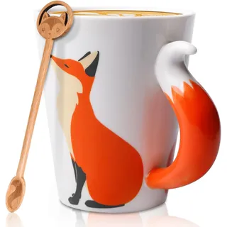 360-ml-keramikbecher – Fuchs-design – 3d – Mit Löffel – Niedlicher Becher – Geschenkidee Für Geburtstag, Schulanfang, Weihnachten Oder Hochzeitstag