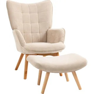 Homcom Ohrensessel Cord-Optik mit Hocker 72 x 101 x 40 cm Beige