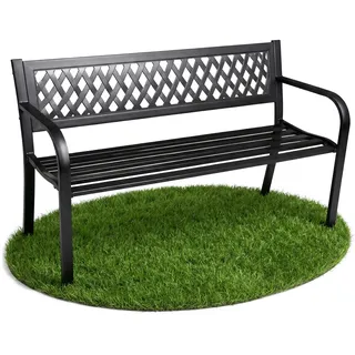 AKORD Gartenbank Kalia | Bank Garten mit Stahlbeinen | Sitzbank Draußen Wetterfest | Outdoor Holzbank | Gartenbänke mit Armlehne | Parkbank | Breite 122 cm | Schwarz