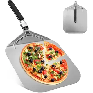 Professioneller, Perforierter Pizzaschieber 32 X 32 Cm Mit Klappbarem Griff Für Backofen Und Grill, Zum Backen Von Pizza Und Brot, Gesamtlänge 63,2 Cm
