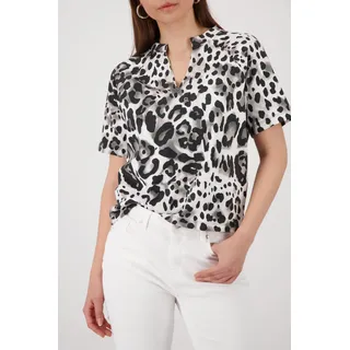 Sweatshirt MONARI "Sweatshirt Leo Allover", Damen, Gr. 38, braun schwarz gemustert, Sweatware, Obermaterial: 70% Baumwolle, 30% Polyester, gemustert, mehrfarbig, regular fit normal, V-Ausschnitt, abgesteppte Kante, Sweatshirts Sweatshirt, mit Animalprint