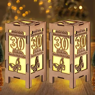 2 Stück Originelle 30 Geburtstag Geschenk Frauen & Männer, 30 Geburtstag Laterne Deko mit Warm LED Licht, Geburtstagsgeschenk für 30 jährige Mann Frau, Enthält 20 Knopfbatterien Deutsche Deko