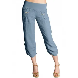 Caspar Leinenhose KHS017 Damen 3/4 Hose aus robustem Leinen mit breitem Stretch Bund - Made in Italy blau XXL - DE44 UK16 IT48 ES46 US14
