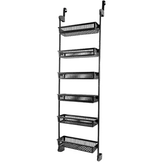 MooBeey 6-Stöckiges Küche Gewürzregal Wandmontage aus Eisen, Schwarz Metall Gewürz Organizer Wandregal Hängend, Einhängekorb Türregal Hängeregal mit 6 Körb für Küche, Speisekammer, Badezimmer