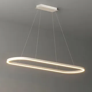 Aleaty Modern ovales desig Esstisch Hängeleuchte LED Büro Pendelleuchte Dimmbar mit Fernbedienung Pendellampe Hoehenverstellbar Deckenlampe für Büro Esstisch Arbeitszimmer (Weiß, L120cm)