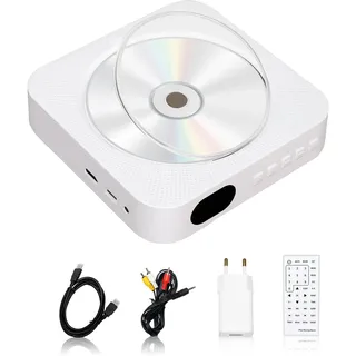 Adirigo DVD Player mit HDMI Kabel Mini DVD/CD Player für Fernseher | Tragbarer CD Player mit Bluetooth, HiFi-Lautsprecher, FM-Radio, USB-Player,Staubschutz Wandmontage, Break-Point Speicher