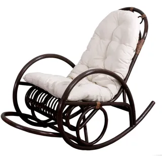 Mendler Schaukelstuhl HWC-C40 Rattan 58 x 110 x 58 cm Braun/Weiß mit Kissen
