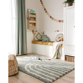 benuta Lytte Kinderteppich Gobi - Blau 140x200 cm - Kunstfaser - Rechteckig & im Style: Streifen, Scandi Living - Pflegeleicht für Kinderzimmer, Wohnzimmer, Schlafzimmer