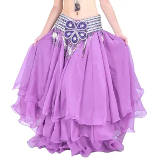 Damen Bauchtanz Rock Dreischichtige Chiffonrock Tanzrock Schwingen Tanz Rock Helles Lila/Kein Gürtel Taille:70-90CM - Einheitsgröße