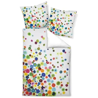 Bettwäsche Mako-Baumwolle, Traumschloss, Mako-Satin, 2 teilig, bunte Punkte auf weißem Hintergrund bunt 1 St. x 135 cm x 200 cm