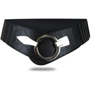Vanessa & Melissa Taillengürtel Damen Eleganter Gürtel in 6 cm Breite, Vielseitiger Kleidergürtel Elastischer Taillengürtel, Gürtel mit silberner Ring-Schließe schwarz 80cm (Taillenweite 85-105cm)
