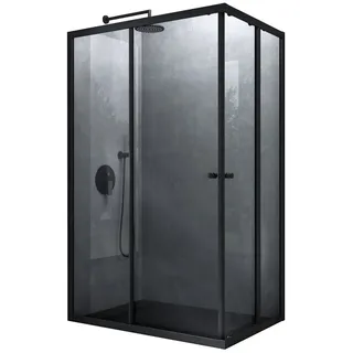 mai & mai Ravenna16K Eckdusche mit Doppel-Schiebetür 120 x 80 cm schwarz ESG-Sicherheitsglas