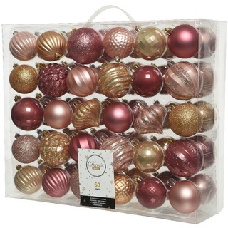 Decoris season decorations Weihnachtsbaumkugel, Weihnachtskugeln Kunststoff 6-7cm Ornamente 60er Set - Rosa Beige beige|rosa