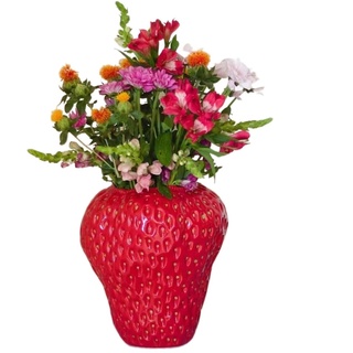 YANROSE Erdbeervase, dekorative Keramikvase, Blumenvase for Tafelaufsätze, Wohnzimmer, Küche (Color : Red, Size : 7.9x8.3inch/20x21CM)