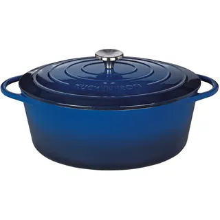 Küchenprofi Gusseisen Bräter mit Deckel, blau/innen schwarz, 33 cm, Schmortopf, Auflaufform, Dutch Oven, Brotbacktopf, emailliert, für alle Herdarten(inkl. Induktion), zum Schmoren,Backen,Braten