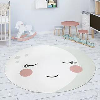 Paco Home - Kinderteppich Teppich Rund Kinderzimmer Spielmatte Mond Motiv Creme Weiß 80 Cm Rund