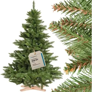 Fairytrees Künstlicher Weihnachtsbaum FT14, Nordmanntanne, grüner Stamm, mit Echtholz Baumständer grün 150 cm