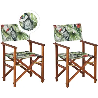 GARTENSTUHL 2er-Set Akazienholz dunkelbraun Auflagen cremeweiß/bunt Cine