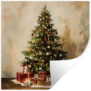 MuchoWow Wandsticker Weihnachtsbaum - Geschmückt - Farbenfroh (1 St), Wandaufkleber, Selbstklebend, Wohnzimmer, 120x120 cm 120 cm x 120 cm x 0.1 cm