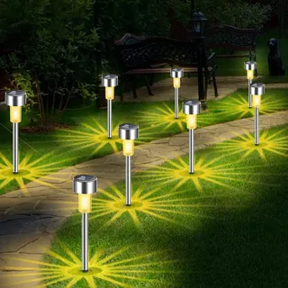 Fohil Solarleuchten für Garten 10 Stück LED Solar Gartenleuchten aus Edelstahl IP65 Wasserdichte Solarlampe für Außen, Terrasse, Rasen, Garten, Hof, Wege