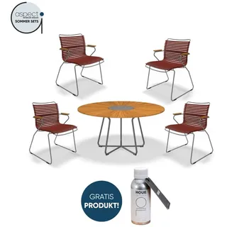 Houe Set aus CIRCLE Dining Table Ø150 und 4x CLICK Dining Chair mit Bambusarmlehen Paprika