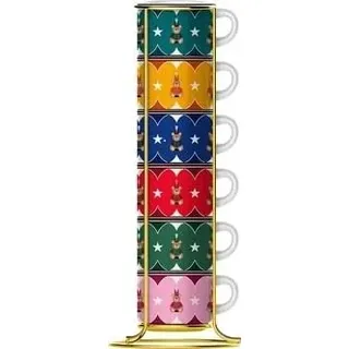 Bialetti Joyful Memories Set 6 stapelbare Espressotassen, Porzellan, 60 cl