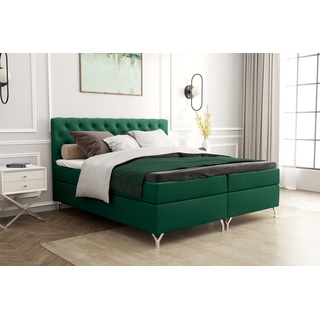 Stylefy Boxspringbett Scarlett (Schlafzimmerbett, Bett), 140/160/180 x 200 cm, mit Matratze und Topper, Bettkasten grün