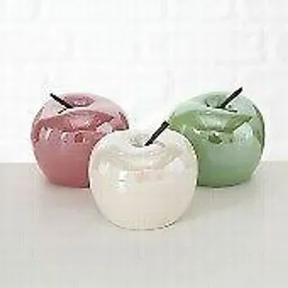 Dekoaufsteller Perly Deko Apfel Porzellan H 6cm Ø 8 cm grün rosa weiß 3er-Set - Grün/Rosa/Weiß