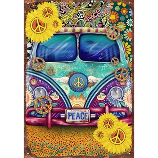 Graman Retro-Vintage-Poster, Motiv: Peace, Hippie, Auto, Haus, Metall, 30,5 x 45,7 cm