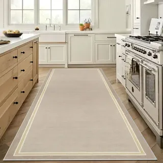 Taxestmy Teppich Läufer Flur Waschbarer Carpet 100 x 400 cm Beige | Weich rutschfest Lang Teppiche Küchenteppich Schlafzimmer Bettvorleger Büro für Wohnzimmer, Küche, Diele, Eingang, Balkon
