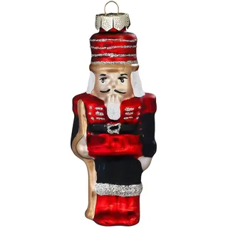 Christbaumschmuck Glas 11,8cm Nussknacker Figur zum Aufhängen - Handbemalt Weihnachtsbaum Anhänger Weihnachten Weihnachtsbaumschmuck Husar Rot Schwarz
