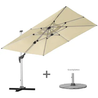 anndora Ampelschirm Sonnenschirm aus Aluminium, LxB: 300,00x300,00 cm, mit Granitplattenständer, wasserabweisende Beschichtung - 360° schwenkbar - Kurbelmechanik beige