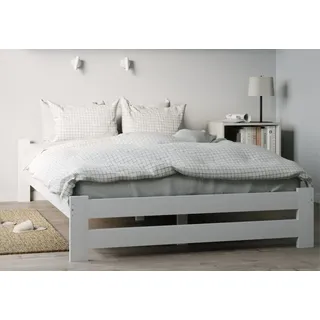 home collective Holzbett 120x200 cm mit Lattenrost Modern Bett Bed Kiefer Massiv Bettgestell Doppelbett Massivholzbett Klassisch | Boho Landhaus Kopfteil flach weiß