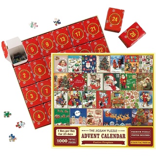 Weihnachts-Adventskalender-Puzzle, 1000 Teile – 24 Boxen, Adventskalender, Countdown bis Weihnachten, Spielzeug, Geschenk-Puzzle, Weihnachts-Puzzle für Erwachsene und Kinder