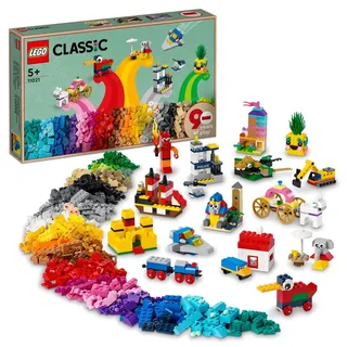 LEGO 11021 Classic 90 Jahre Spielspaß Set, Bausteine-Box mit 15 Mini-Modellen legendärer LEGO Spielzeuge, inkl. Zug und Schloss, Konstruktionsspi...