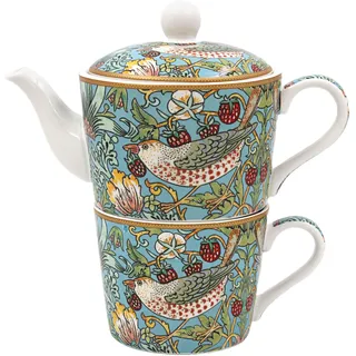 The Leonardo Collection William Morris Erdbeerdieb-Teekanne und Tassen-Set | 250-ml-Tasse, 400-ml-Topf, feines Porzellan, passendes Geschenk-Set, ideal für Zuhause und Büro