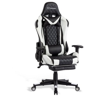 Seven Comfort Gaming-Stuhl Gaming Stuhl mit Fußstütze (Professioneller Gamingstuhl), Mit Kopfstütze und Lendenwirbelstütze, mit einer einziehbaren Fußstütze weiß