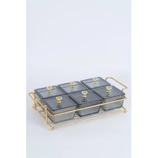 Knabber Schalenset 6 Fächer mit Deckel und Ständer Cerezlik Servierschale Knabberschale aus Glas für Süßigkeiten, Dips, Nüsse, Chips Grau