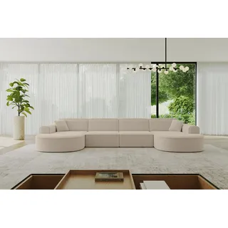 altdecor Eckcouch Samt 6-Sitzer Beige