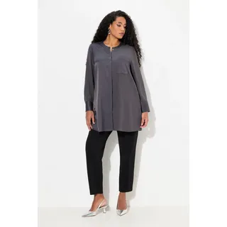Ulla Popken Tunika Satintunika Patchlook Stehkragen Langarm blau 54/56