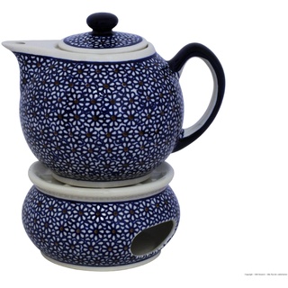Original Bunzlauer Keramik - moderne Teekanne mit Stövchen 1.00 Liter im Retro-Dekor 120