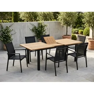 Brafab Lyon-Avanti Gartenmöbel-Set schwarz, 6 Sessel, 1 Ausziehtisch 194-252x92cm