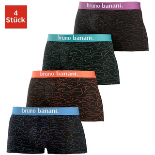 Boxershorts BRUNO BANANI Gr. M, 4 St., schwarz (schwarz, bedruckt) Herren Unterhosen Wäsche in Hipster-Form uni oder gemustert