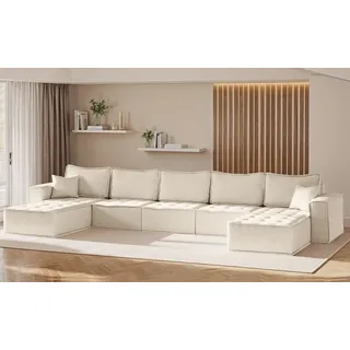 Wohnlandschaft Sofa U-Form Modulsofa-Set 5-teilig SANDE Stoff Alpine Beige - Beige