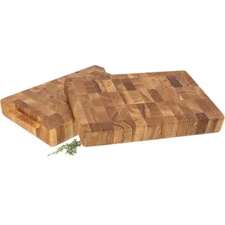 Holz Frank Schneidebrett Stirnholz Hackblock aus Eiche, 30x20x4 cm mit Griffmulden, Holz, (1-St) beige