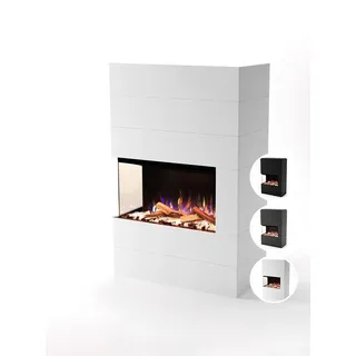 GLOW FIRE Elektrokamin LED E-Motion 3D - Portia, täuschend echte Flamme mit Heizung, 3 Dekorationen weiß